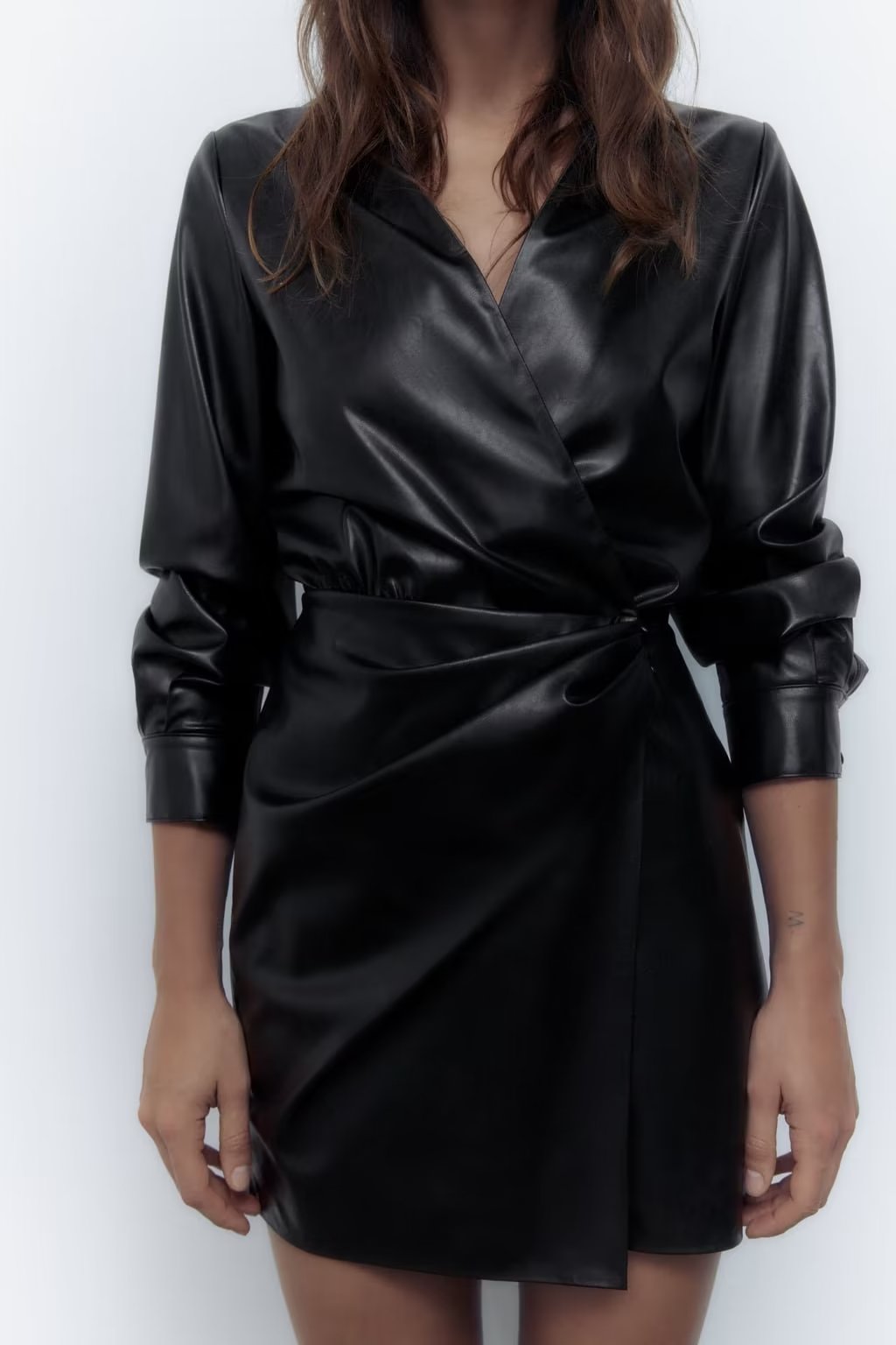 Faux Leather Pleated Dress