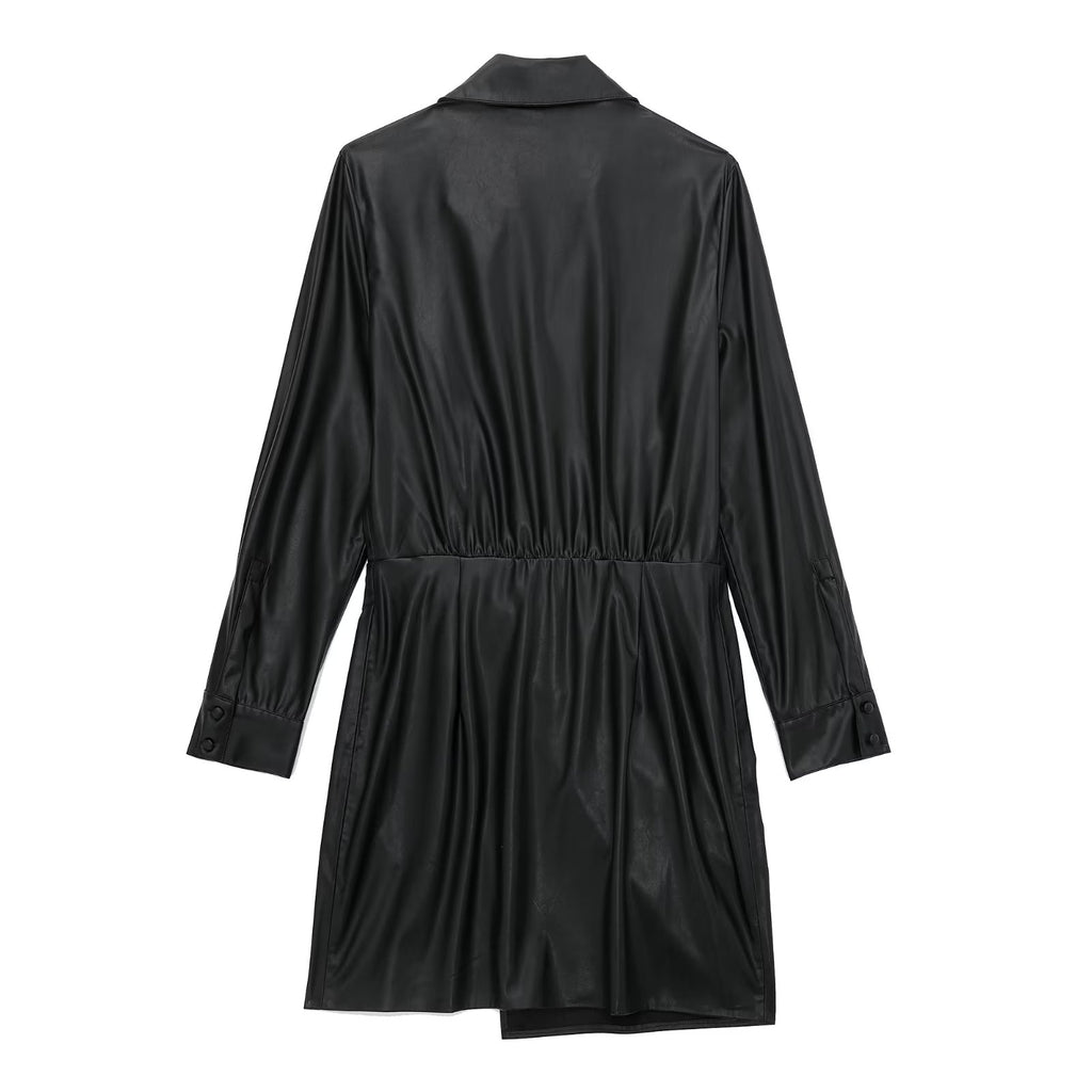 Faux Leather Pleated Dress