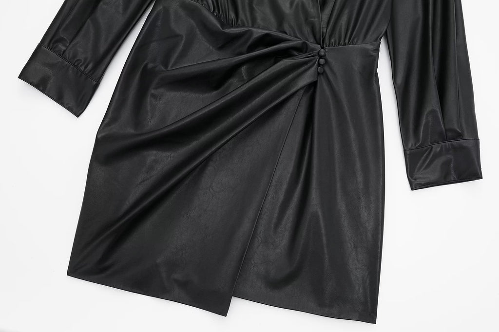 Faux Leather Pleated Dress