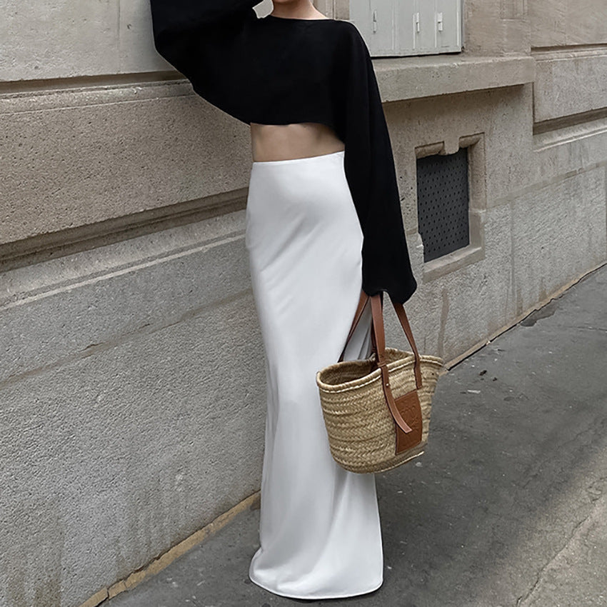 WHITE SATIN SKIRT
