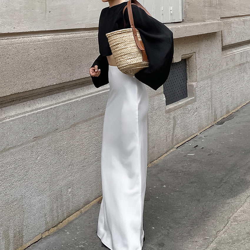 WHITE SATIN SKIRT