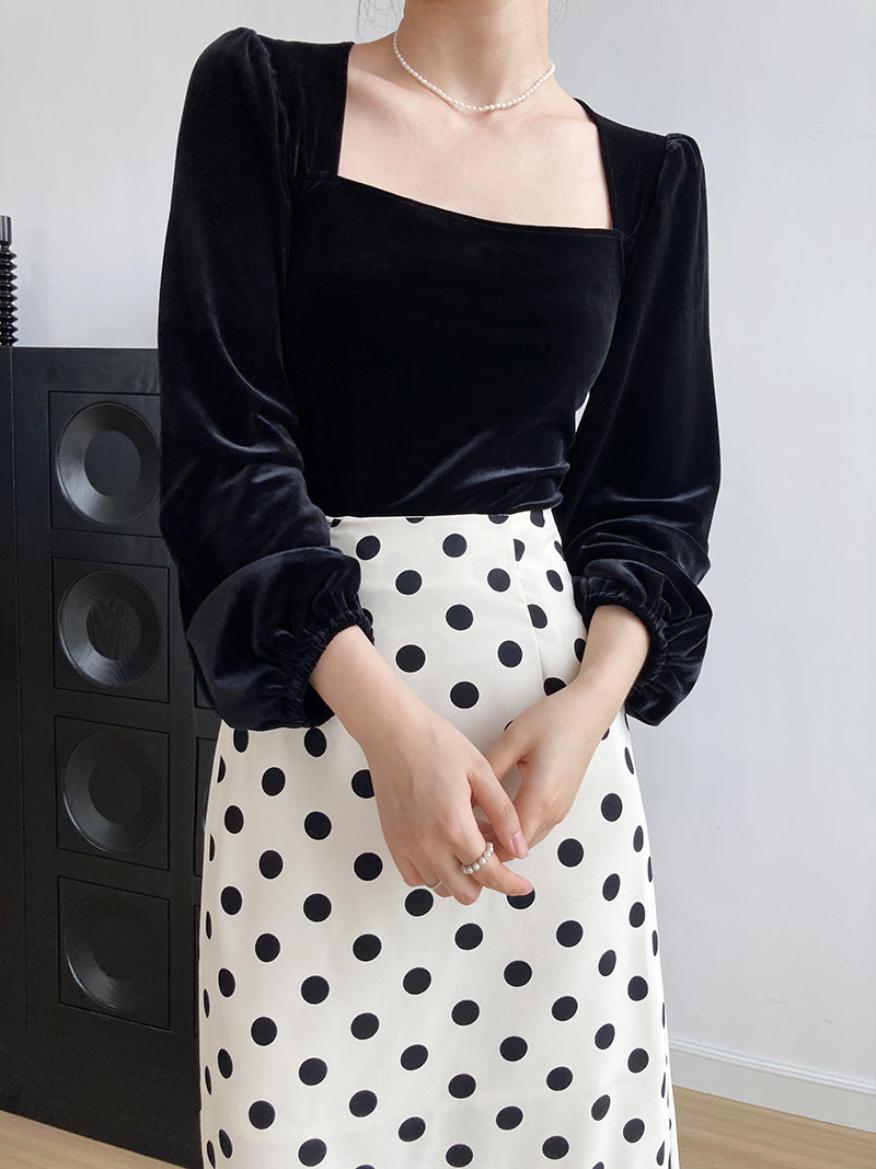 VELVET SQUARE NECK TOP