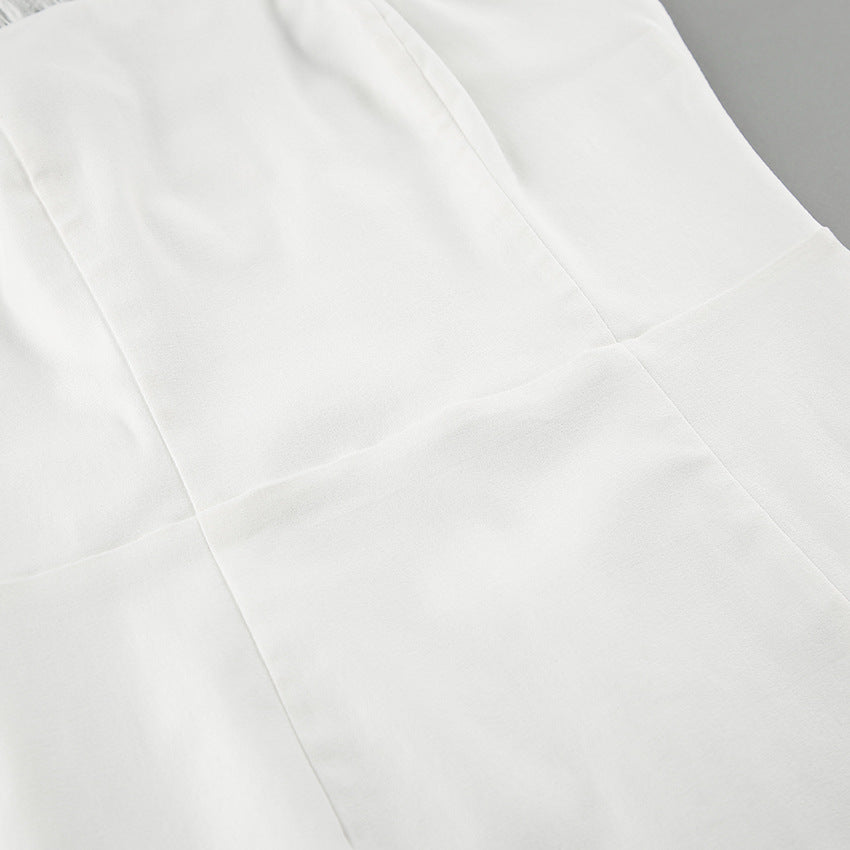 WHITE FAUX FEATHER MIDI DRESS