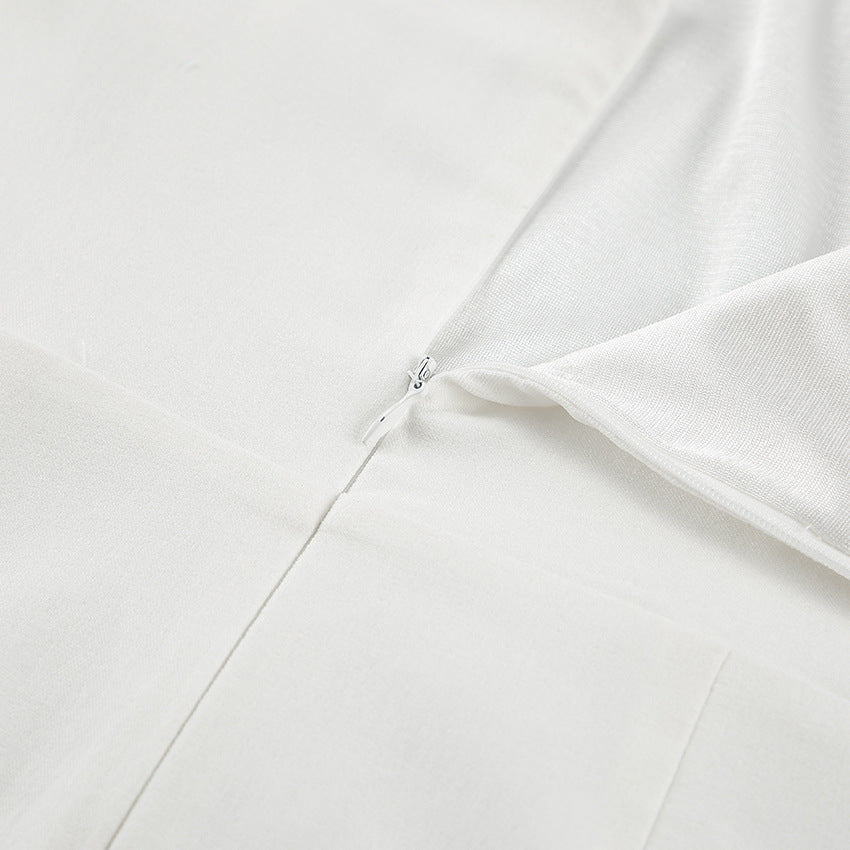 WHITE FAUX FEATHER MIDI DRESS